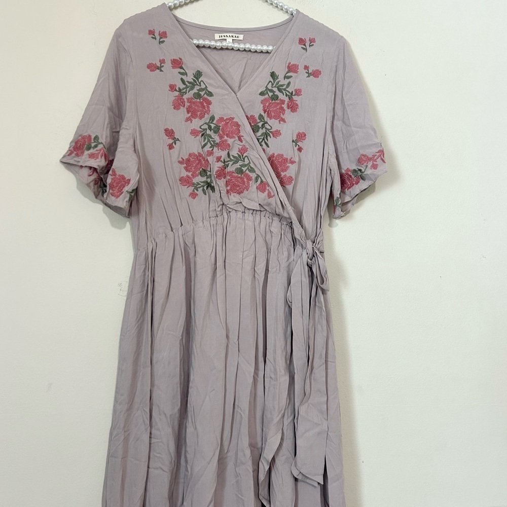 Jessakae Embroidered Hi Low Wrap Dress SIZE LARGE - Picture 3 of 7